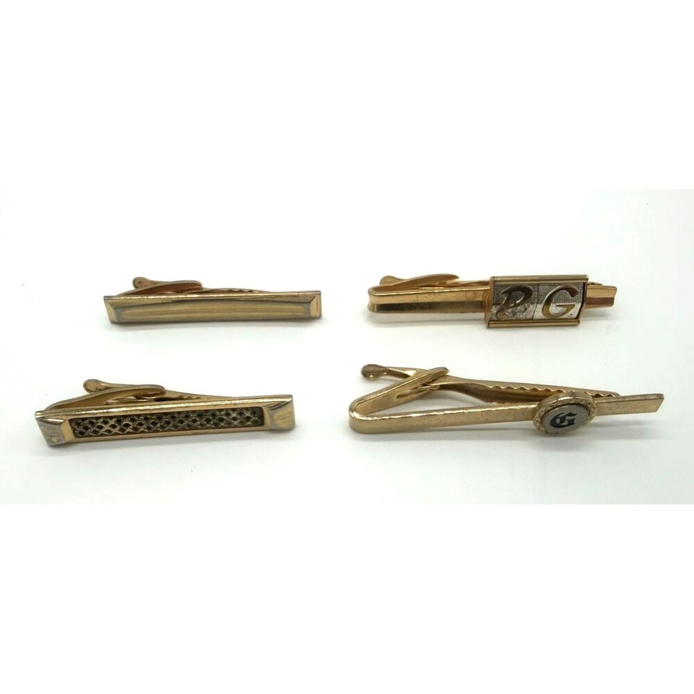 Lot of 4 Vintage Hickok USA Gold Tone Tie Bar Clips Monogram Initials MCM Retro